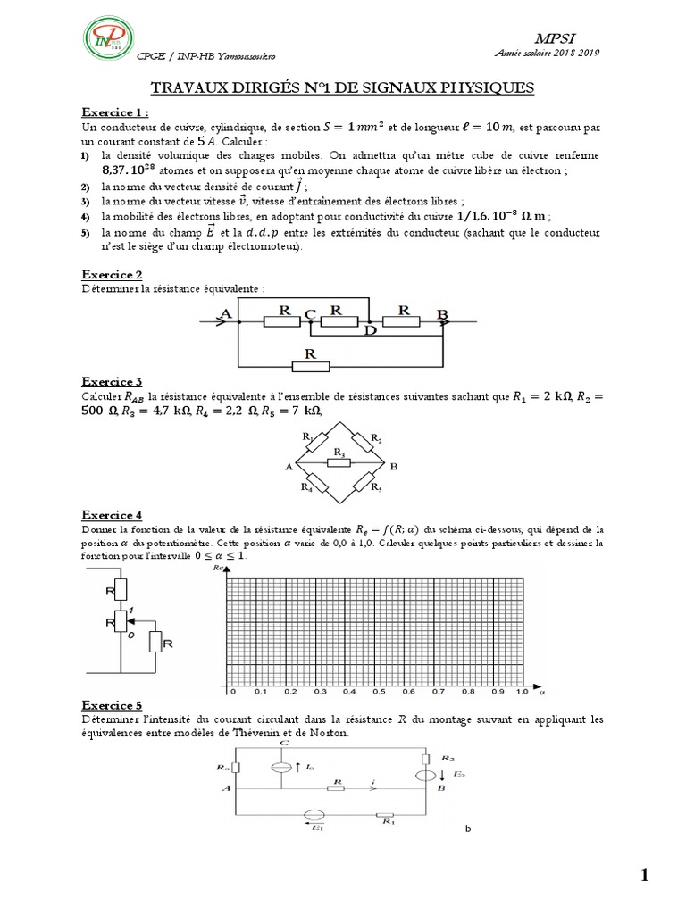 Quelle Est L expression De La Résistance équivalente Au Schéma Ci dessus Travaux Diriges N1 de Signaux Physiques-2 PDF | PDF | Réseau électrique |  Résistance (électricité)