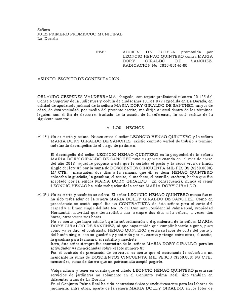Contestación a Acción de Tutela | PDF | Instituciones sociales ...