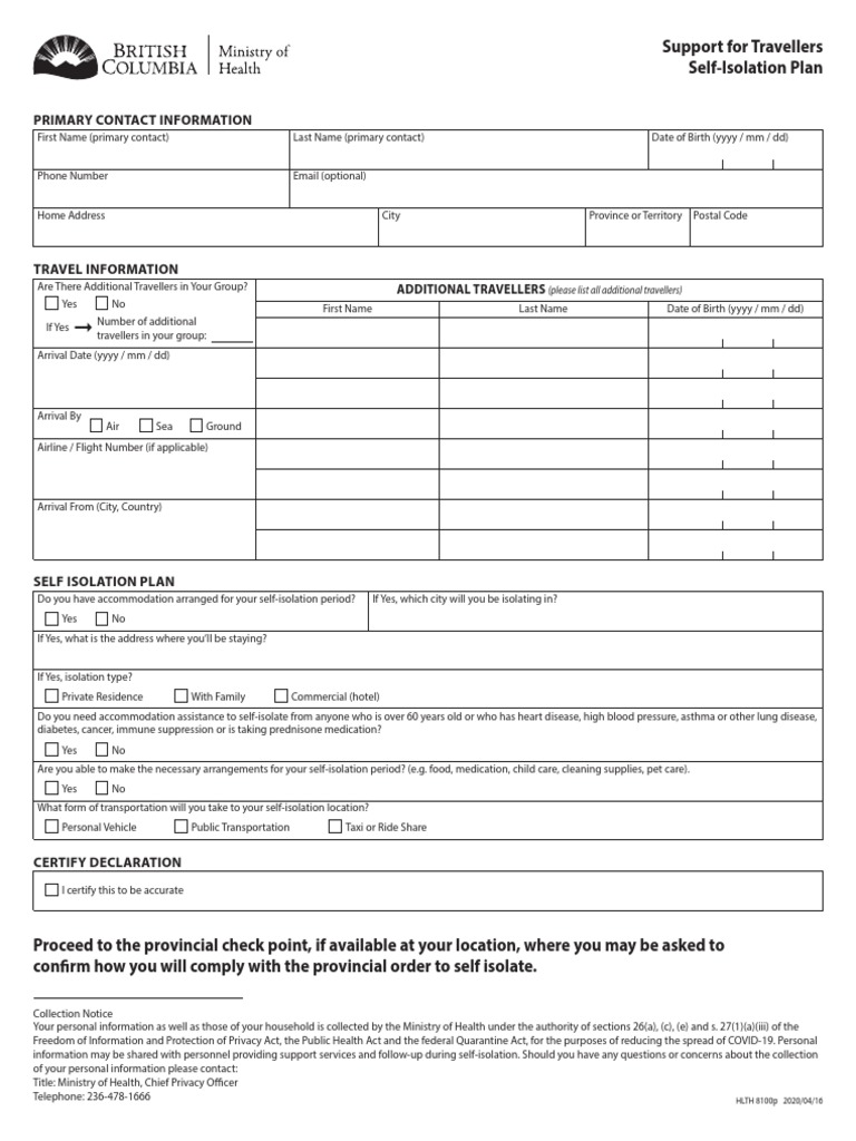 COVID-19 Self-Isolation Plan for Travelers | PDF | Health Sciences ...