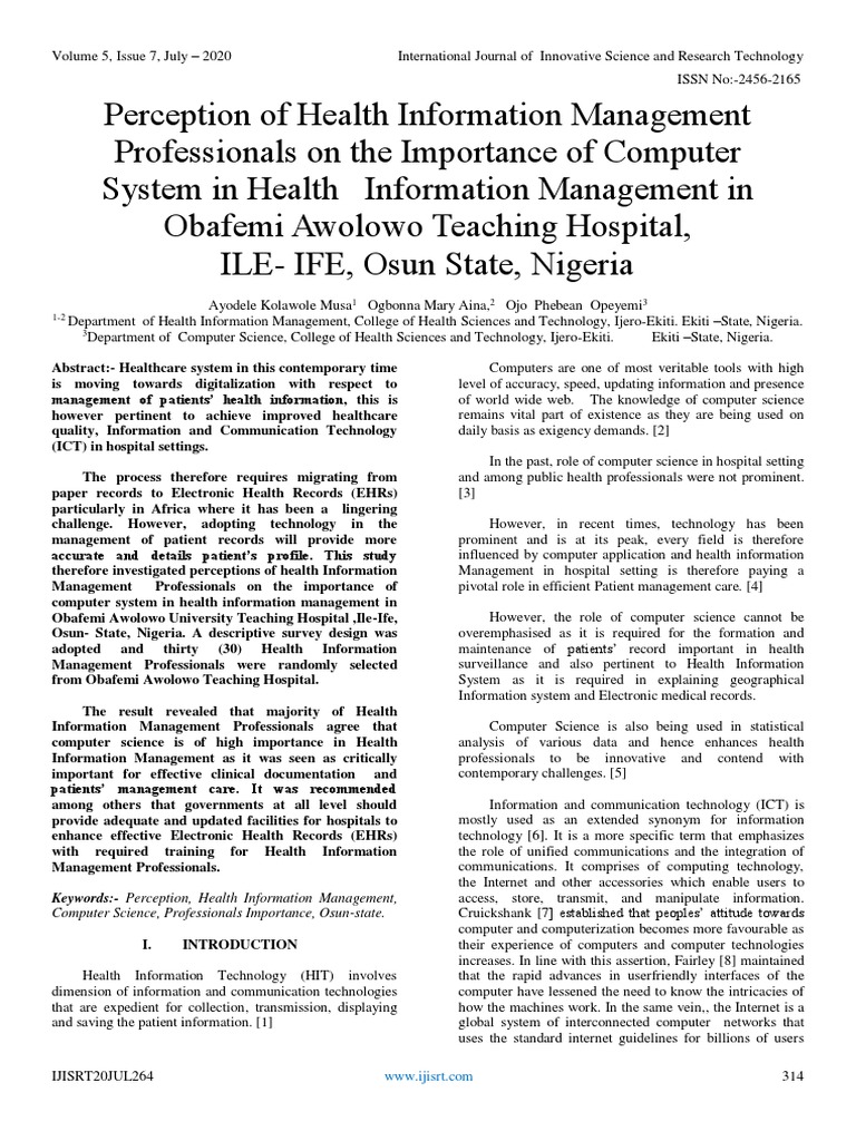 Perception of Health Information Management Professionals On The