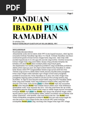 Panduan Ibadah Puasa Ramadhan Badan Kebajikan Kakitangan Islam Bkki Npc