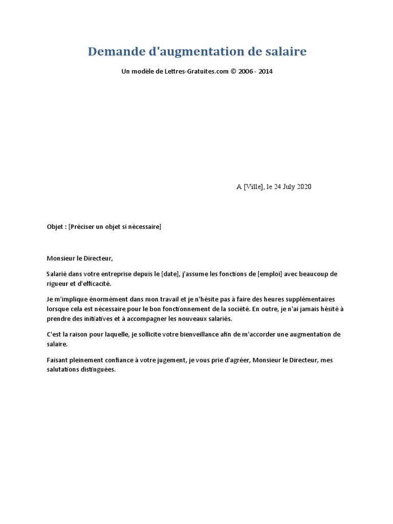 Lettre De Demande Daugmentation De Salaire Simple Pdf Demande D'augmentation de Salaire | PDF