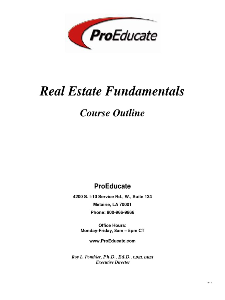 Real Estate Fundamentals Course Outline | PDF | Real Estate Broker ...