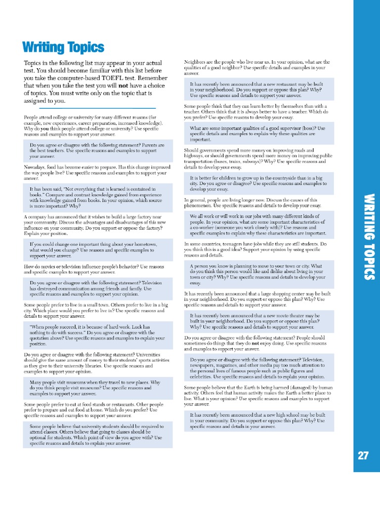 TOEFL Writing Topics | PDF
