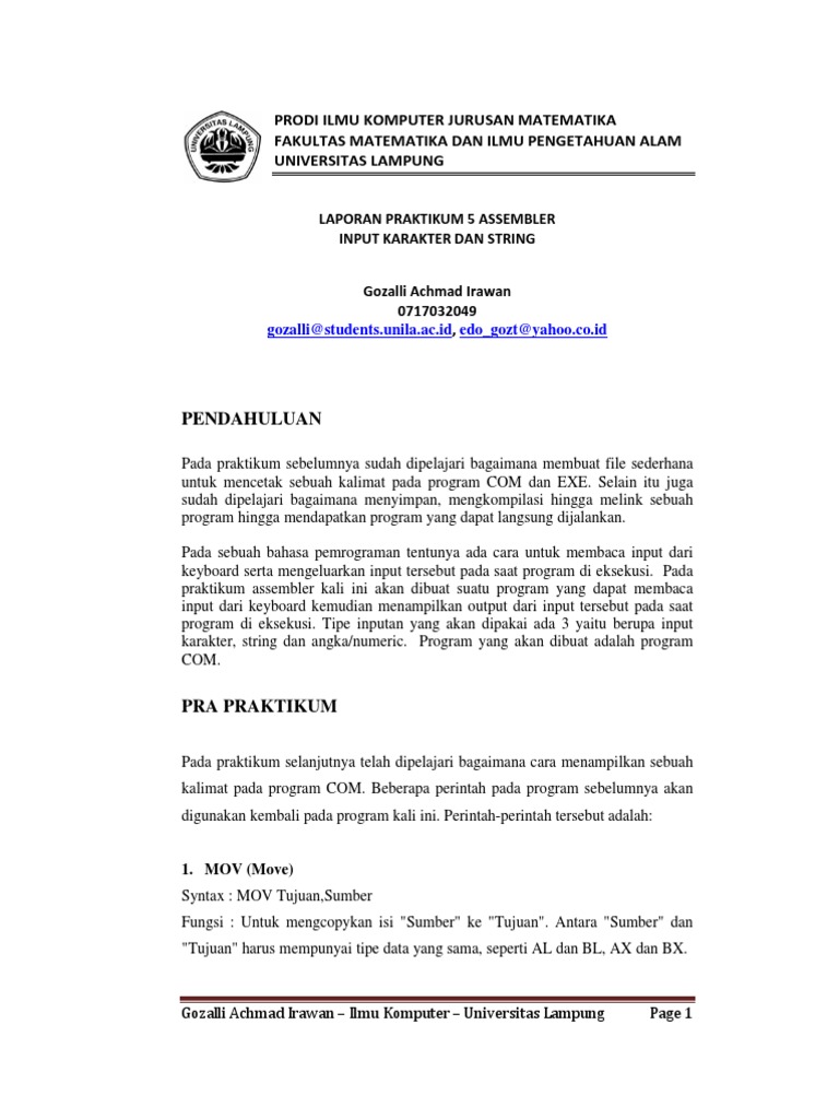 Praktikum 5: Input Karakter dan String | PDF | Komputer