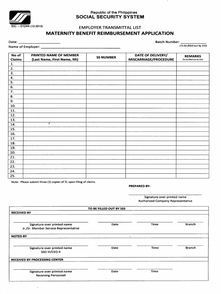 SSS Employer Transmittal List 01244 | PDF