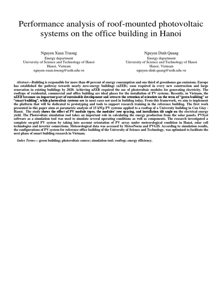 PV System Performance Analysis in Hanoi | PDF | Photovoltaic System ...