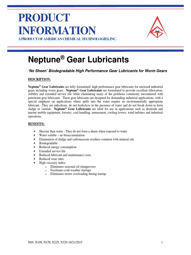 Product Information Neptune Gear Lubricants PDF Lubricant Viscosity