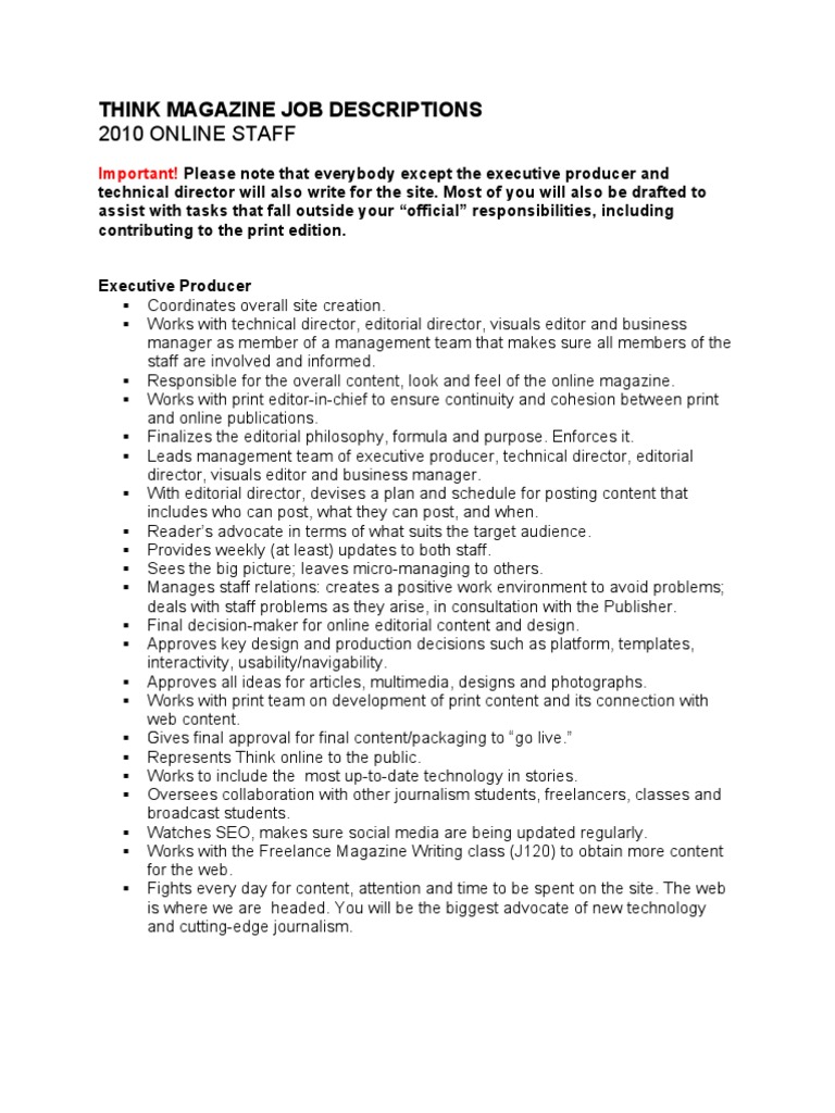 Job Descriptions () PDF Editing Publishing