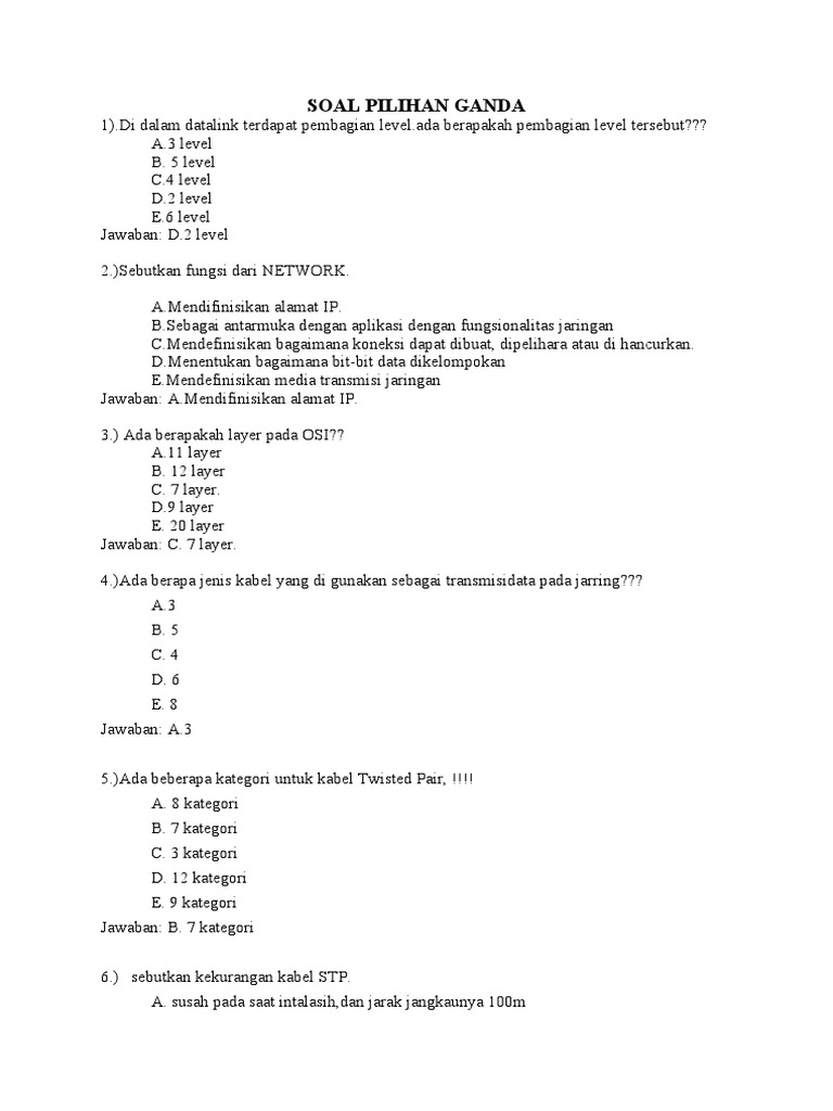 Soal Dan Jawaban Komunikasi Data Kelas Xi Tkj Docx