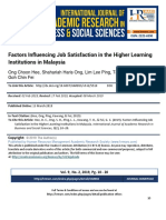 Factors Influencing Job Satisfaction in The Higher Learning Institutions in Malaysia