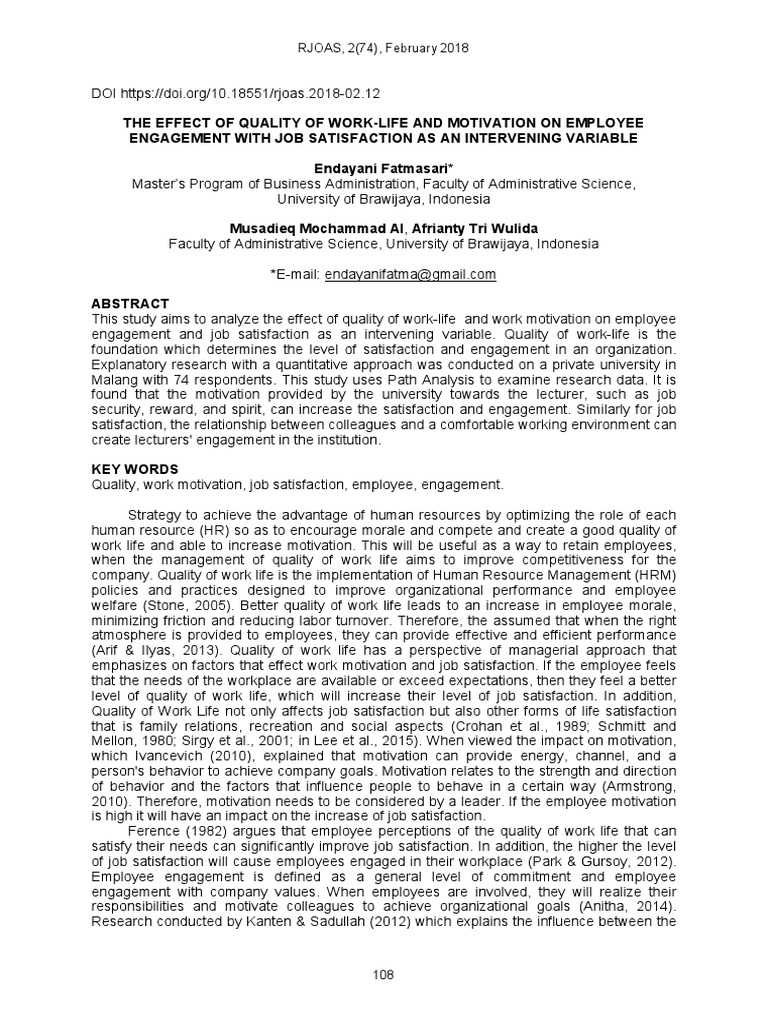Work-Life Quality's Impact on Engagement | PDF | Job Satisfaction ...