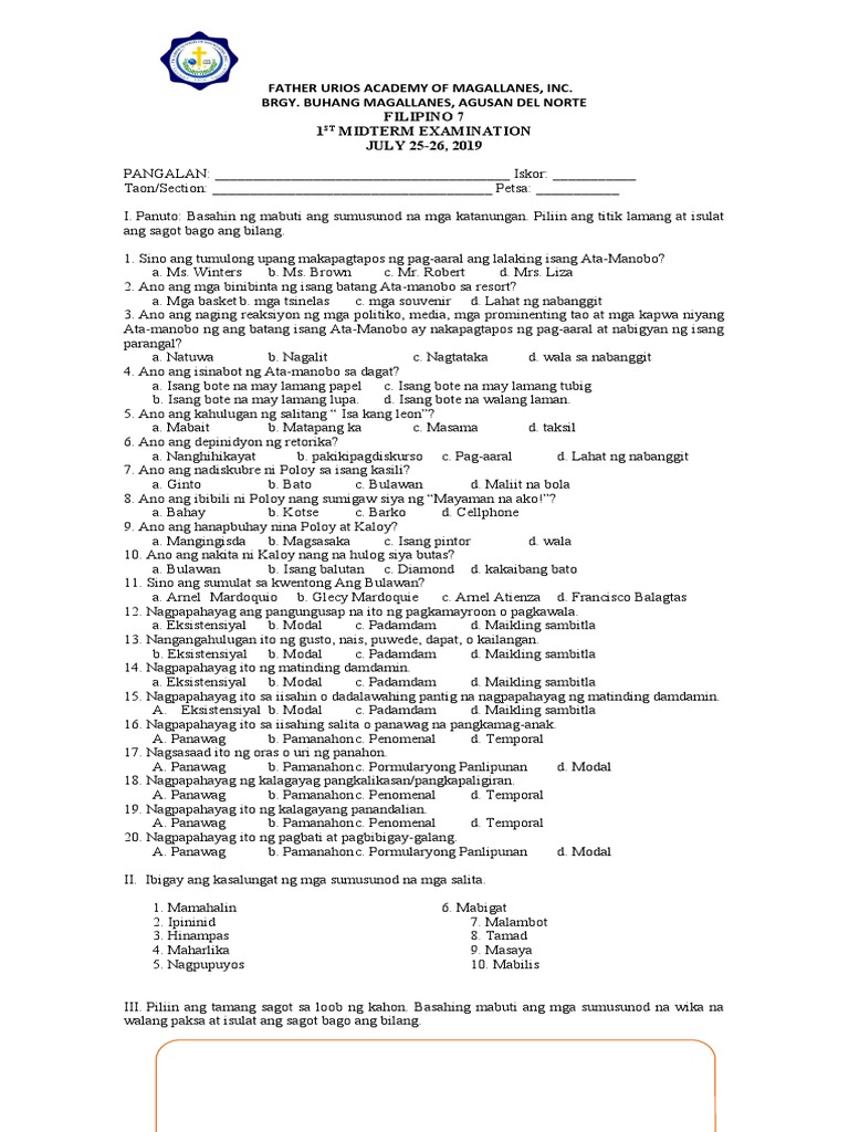 1st Midterm Fil 7 | PDF