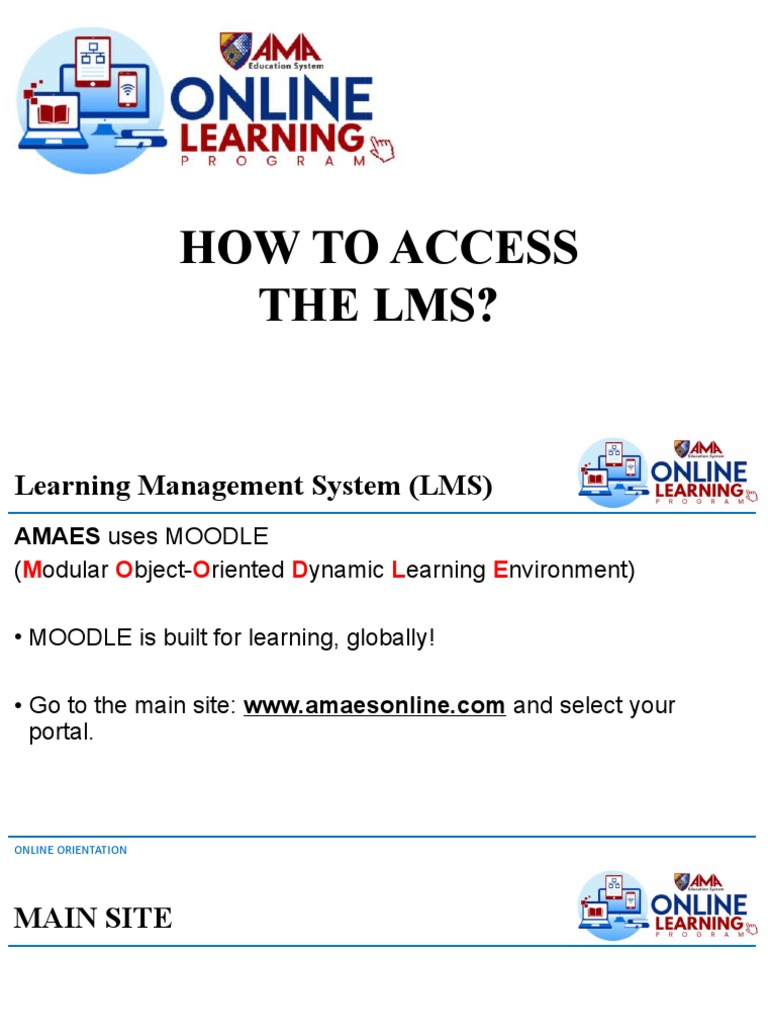 Accessing the AMAES LMS Portal | PDF | Moodle | Educational Technology