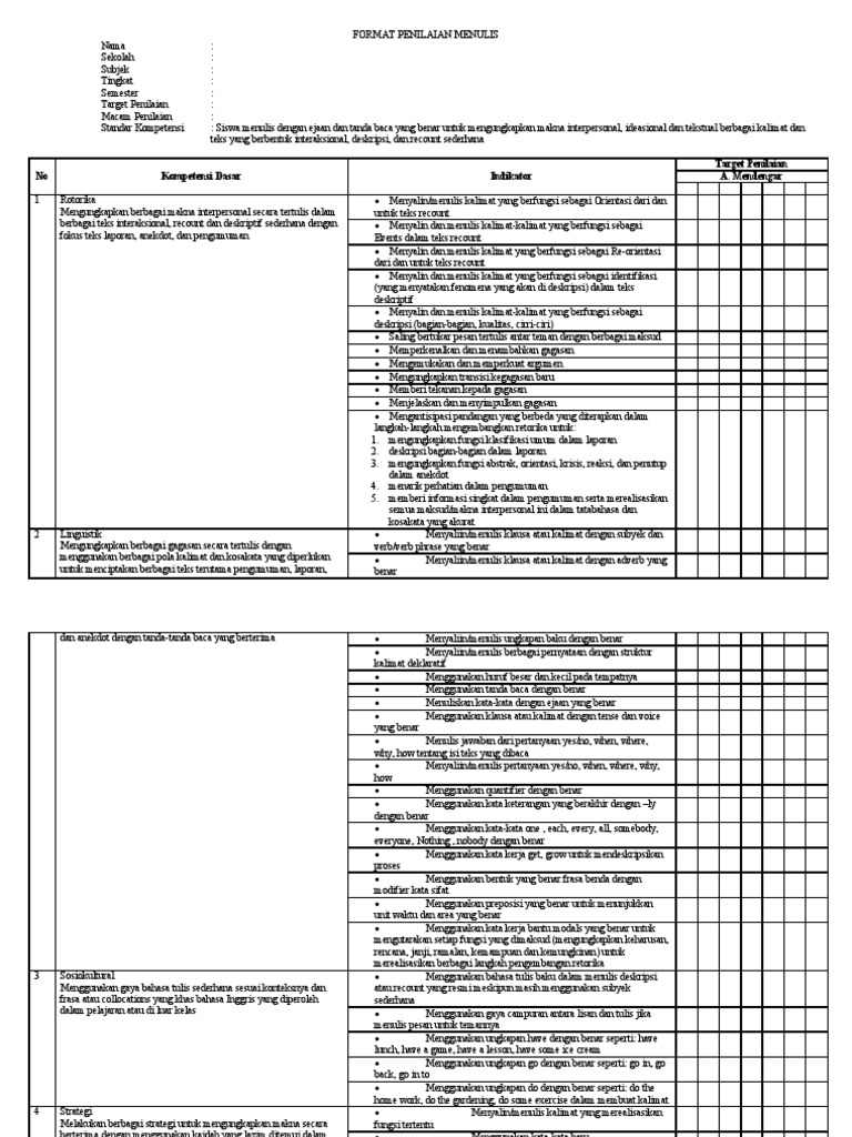 Format Penilaian Menulis