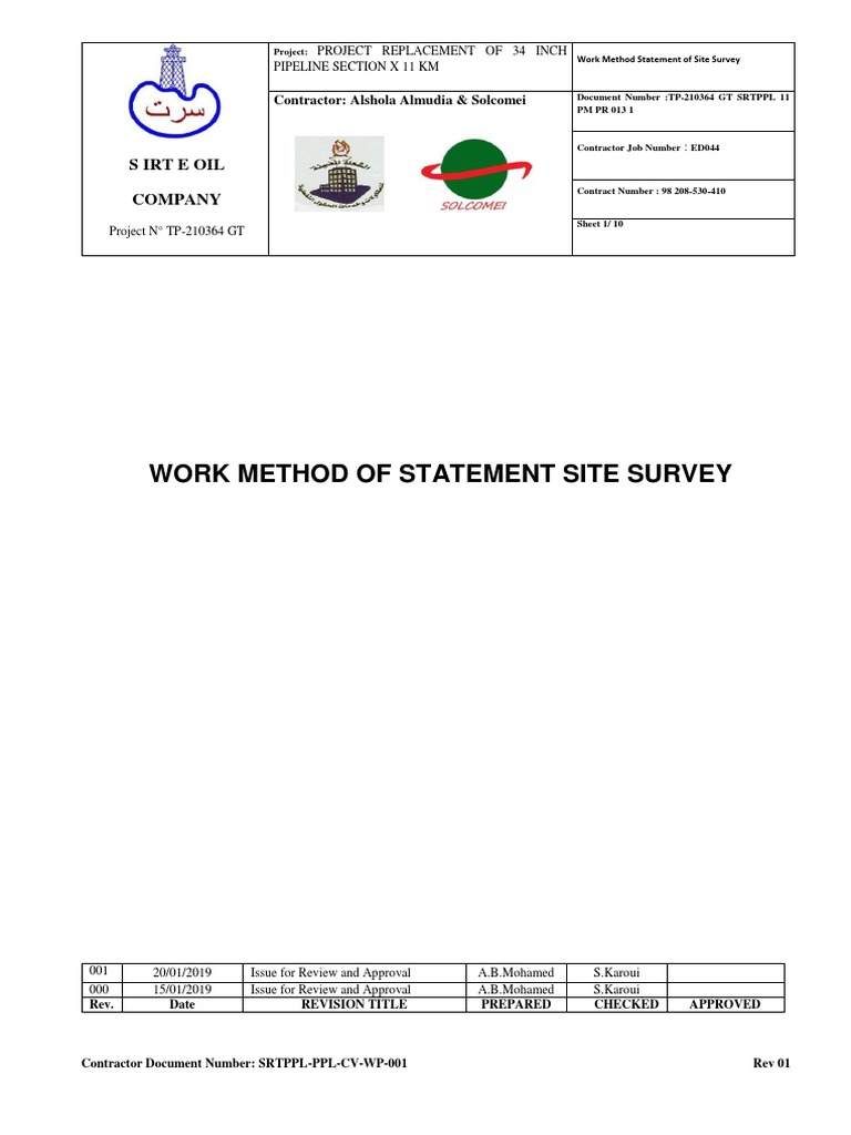 Work Method of Statement Site Survey | PDF | Surveying | Pipeline Transport