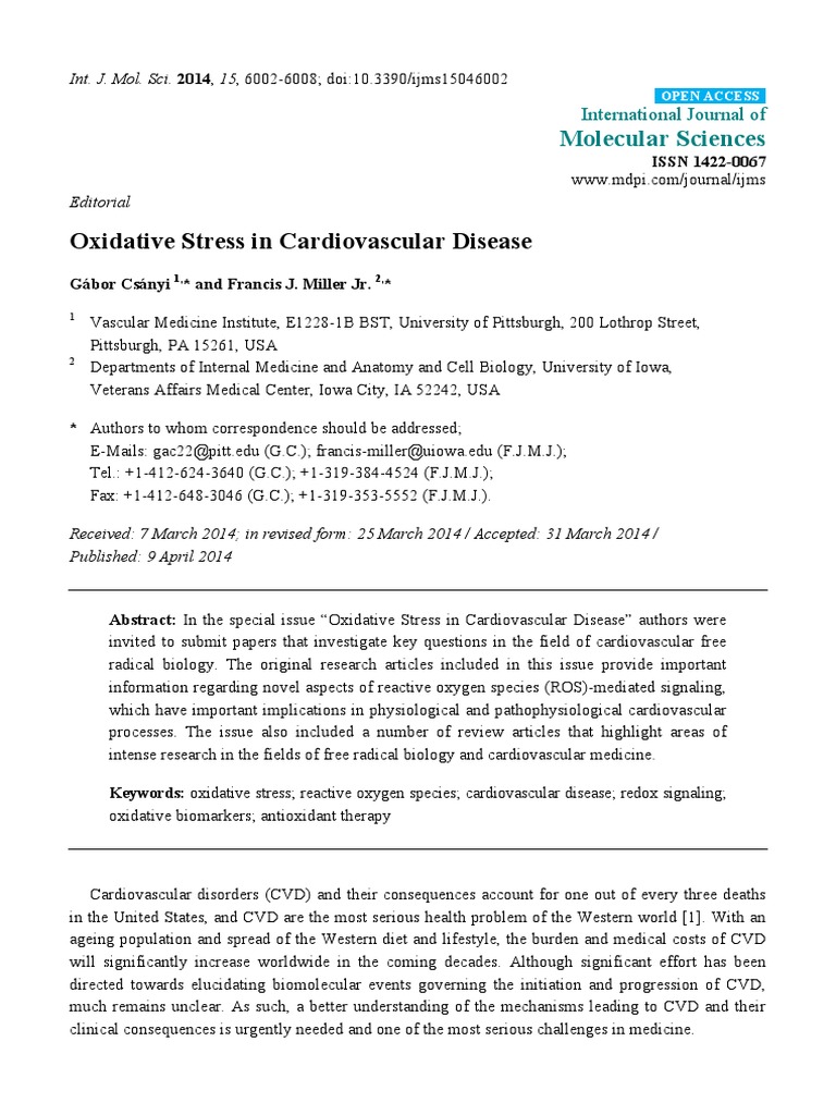 Oxidative Stress in Cardiovascular Disease | PDF | Reactive Oxygen ...