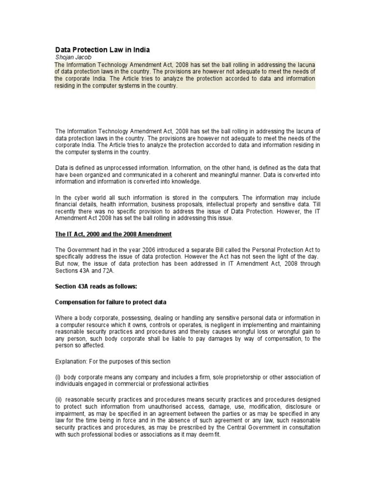 Data Protection Laws in India Explained | PDF | Breach Of Contract ...