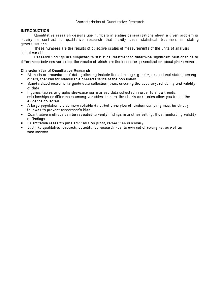 Characteristics of Quantitative Research PDF