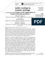 Personality Testing in Employment Settings: Problems and Issues in The Application of Typical Selection Practices