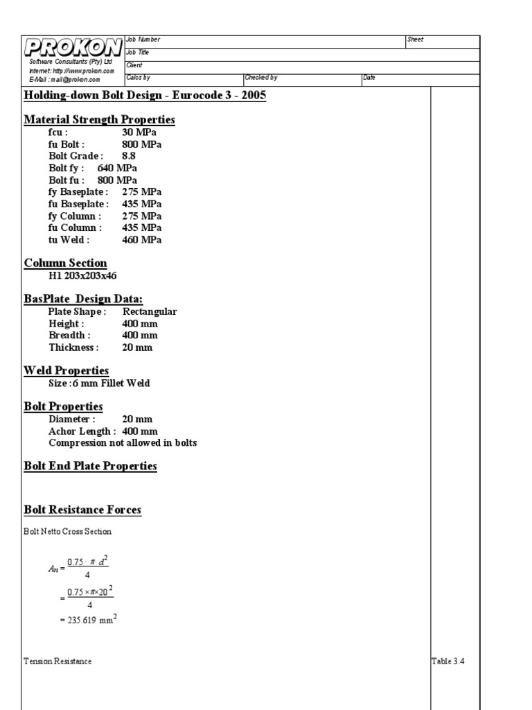 Eurocode 3 Bolt Design Calculations | PDF | Column | Screw