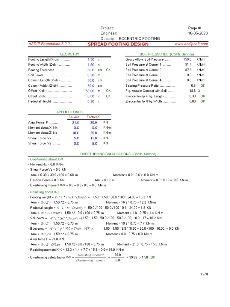 Eccentric Footing Design PDF PDF Solid Mechanics Physics