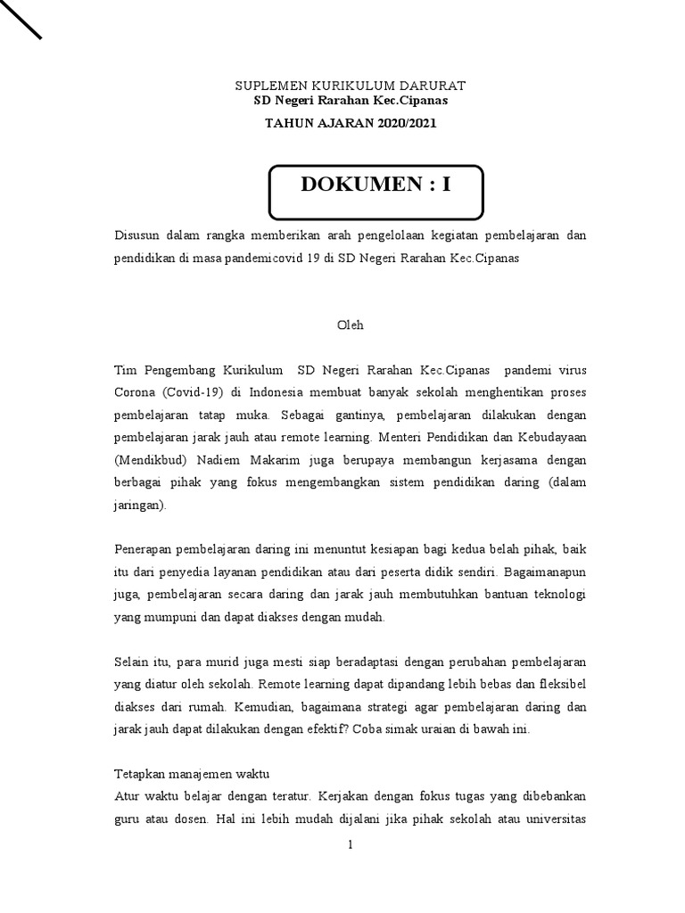 Contoh Kurikulum Darurat Covid