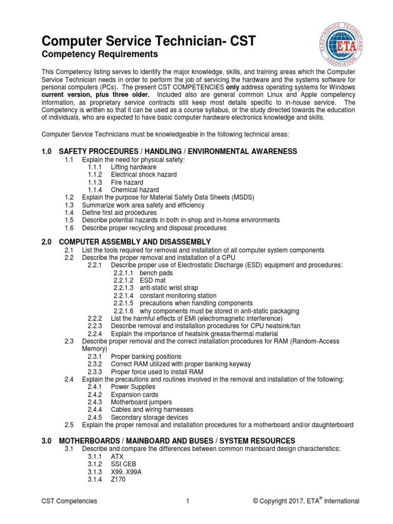 Computer Service Technician-CST: Competency Requirements | PDF | Solid ...