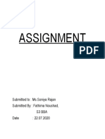 Assignment: Submitted To: Ms - Soniya Rajan Submitted By: Fathima Noushad, S3 Bba Date: 22.07.2020