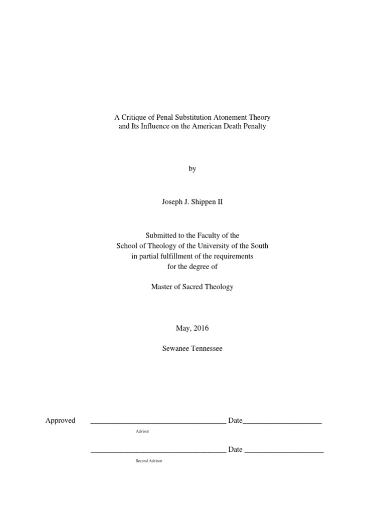 A Critique Of Penal Substitution Atonement Theory Pdf Eucharist
