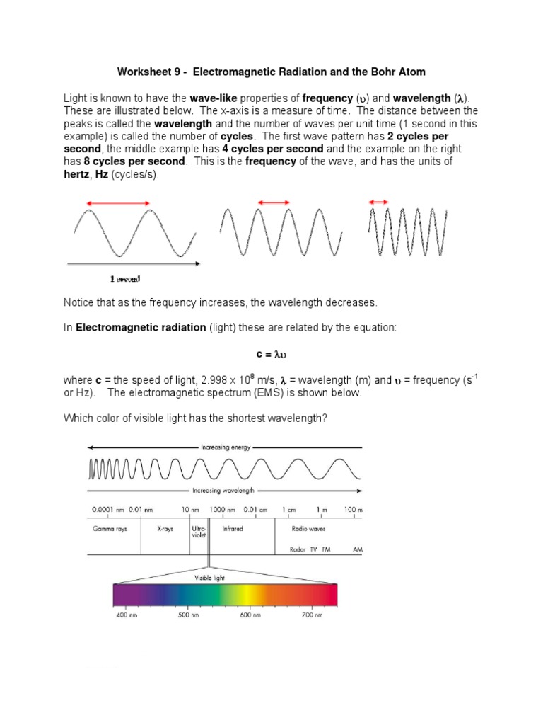 Worksheet 9 - Electromagnetic Radiation and The Bohr Atom | PDF | Hertz ...