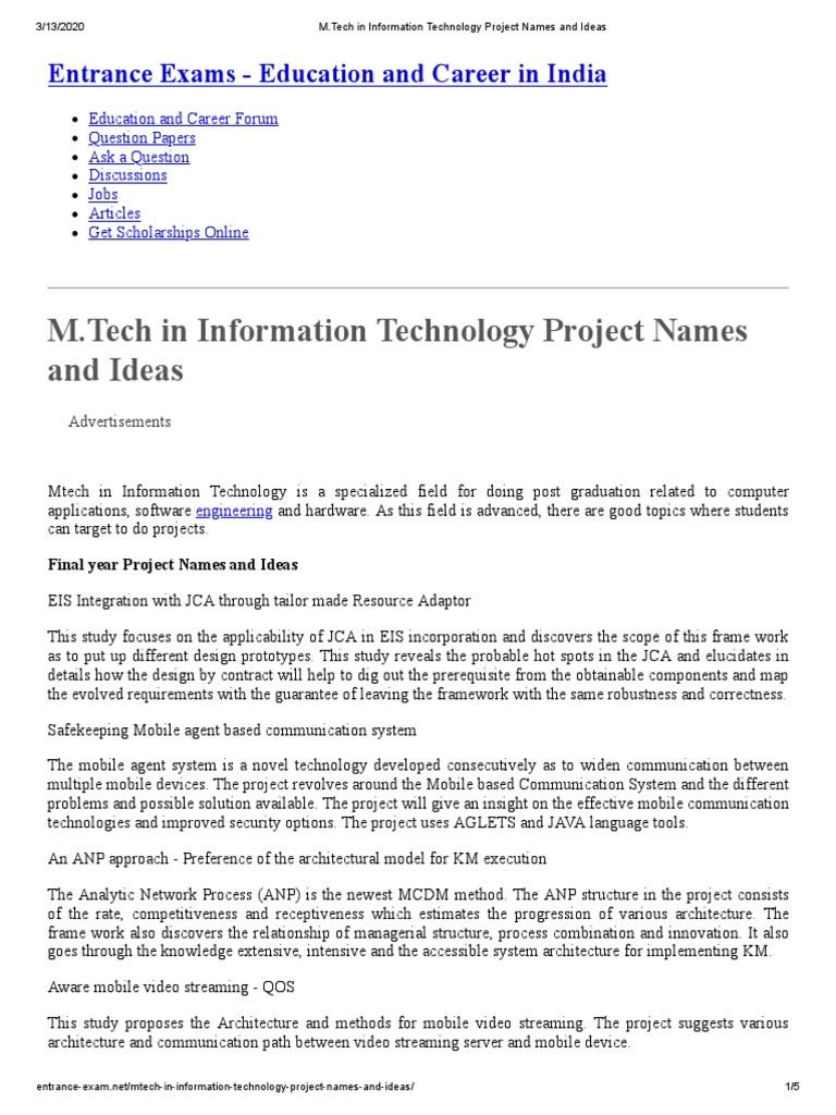 M.Tech IT Project Ideas and Topics | PDF | Mobile Phones | Computer Network