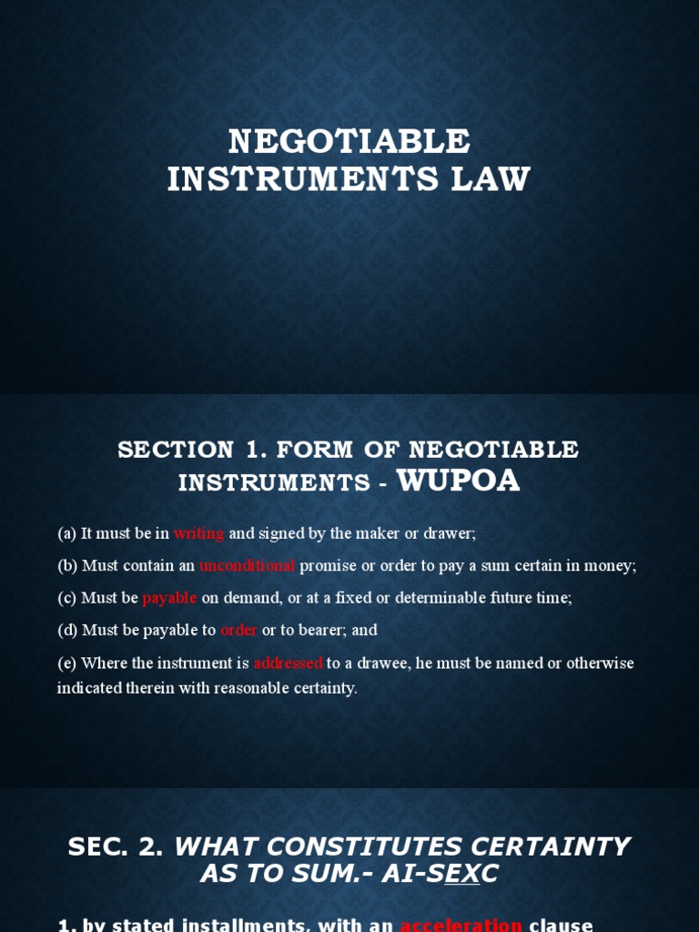 Negotiable Instruments Law | PDF
