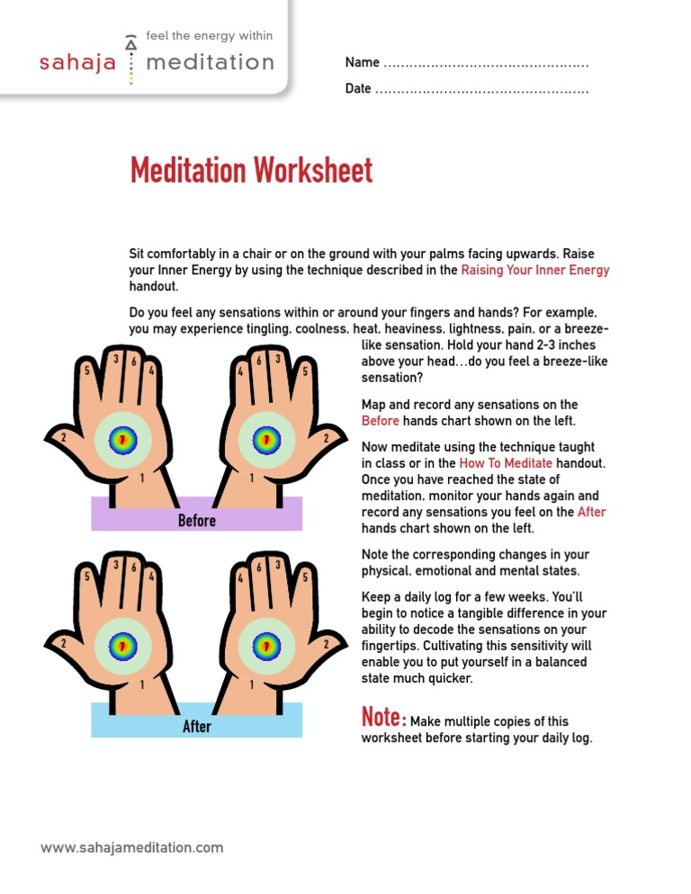 08. Personal meditation worksheet - Sahaja Meditation Handout v1.2