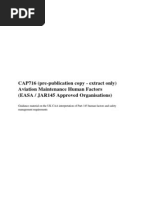 CAP716 (Pre-Publication Copy - Extract Only) Aviation Maintenance Human Factors (EASA / JAR145 Approved Organisations)