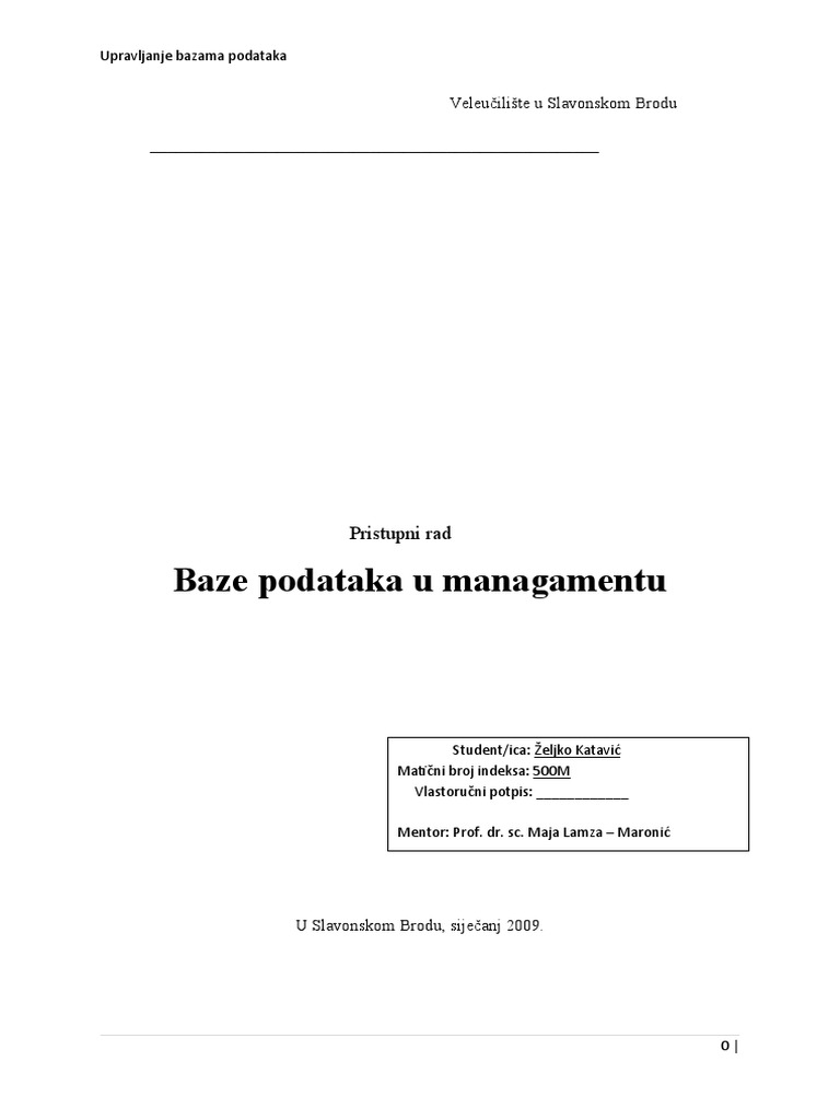 Baze Podataka U Managmentu | PDF