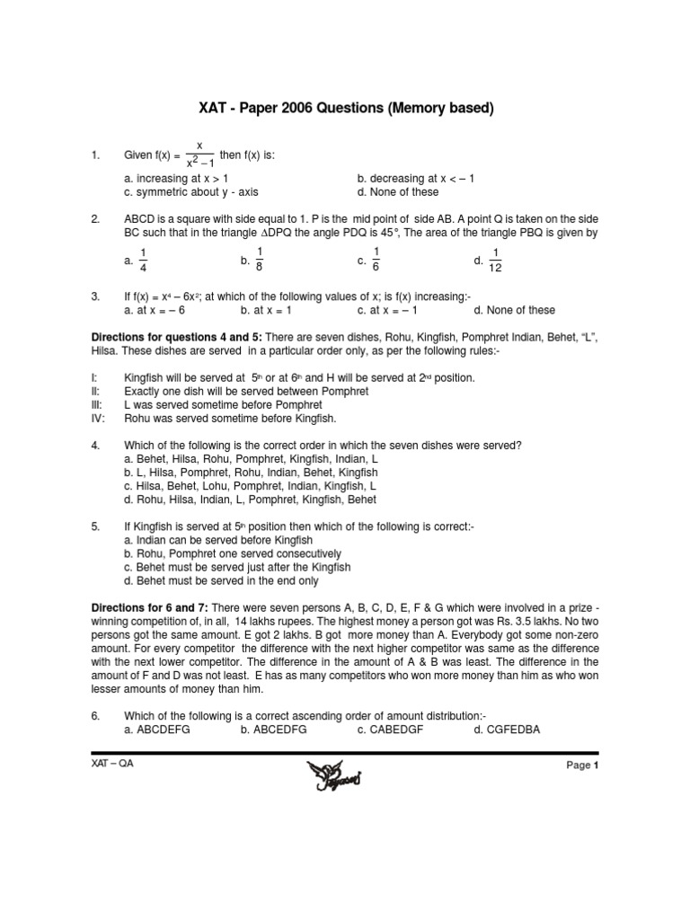 XAT - Paper 2006 Questions (Memory Based) | PDF | Teaching Methods ...