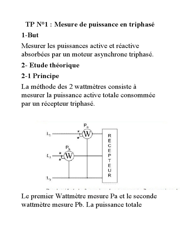 Mesure de Puissance en Triphasé PDF Tension électrique Puissance — free download