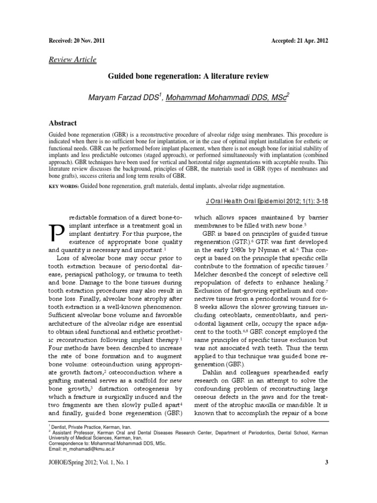 Review Article: Guided Bone Regeneration: A Literature Review | PDF ...