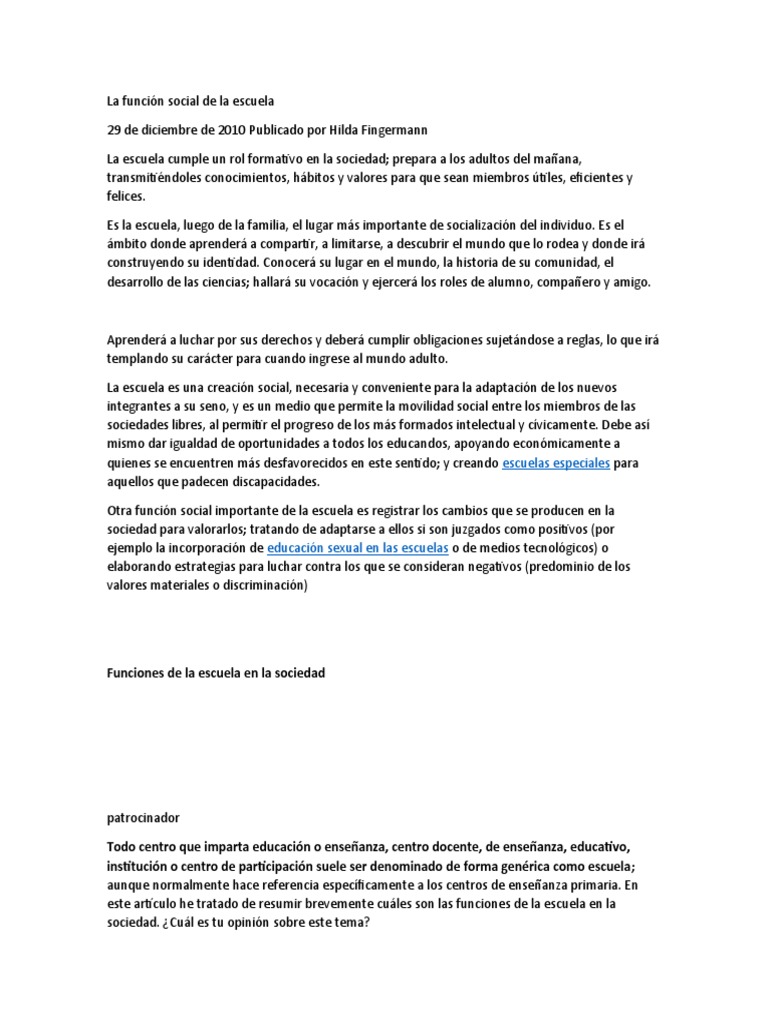 La Función Social de La Escuela | PDF | Sociedad | Discriminación