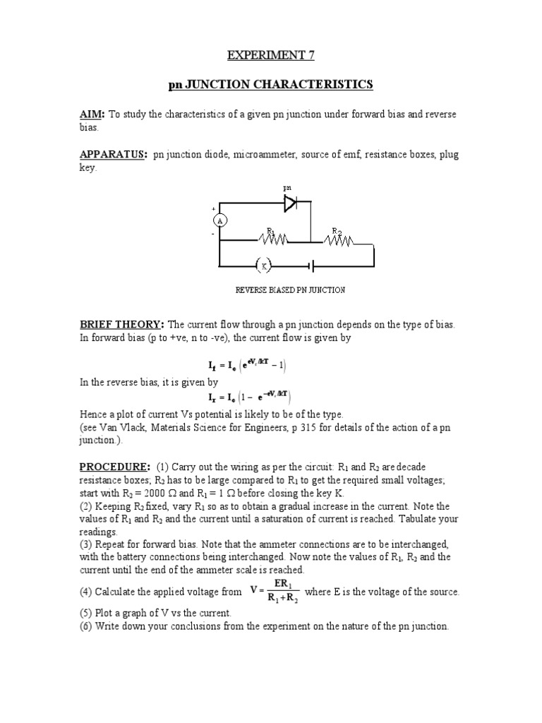 PN Junction Characteristics::: Experiment 7 | PDF