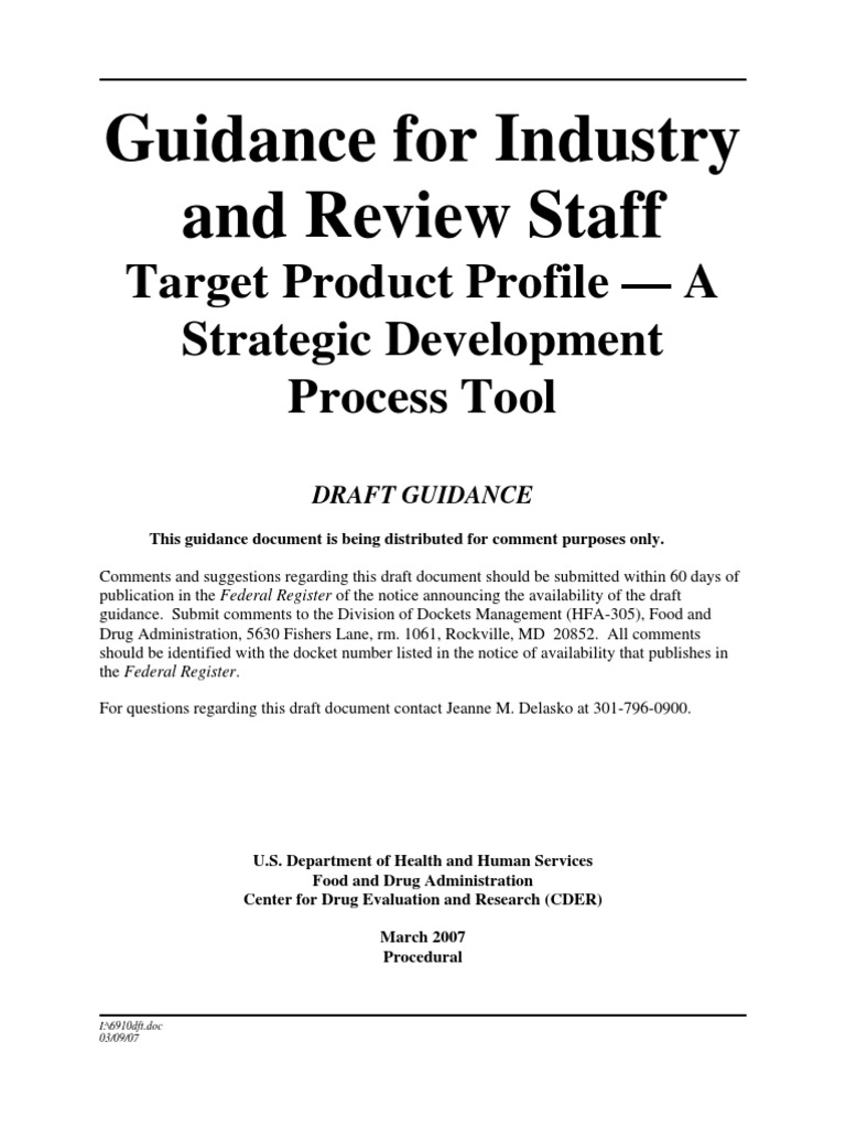 FDA Guidance on Target Product Profiles | PDF | Food And Drug ...