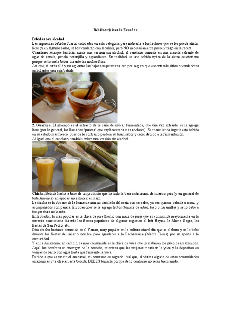 Bebidas Típicas de Ecuador | PDF | Alimentos | Comida y bebida