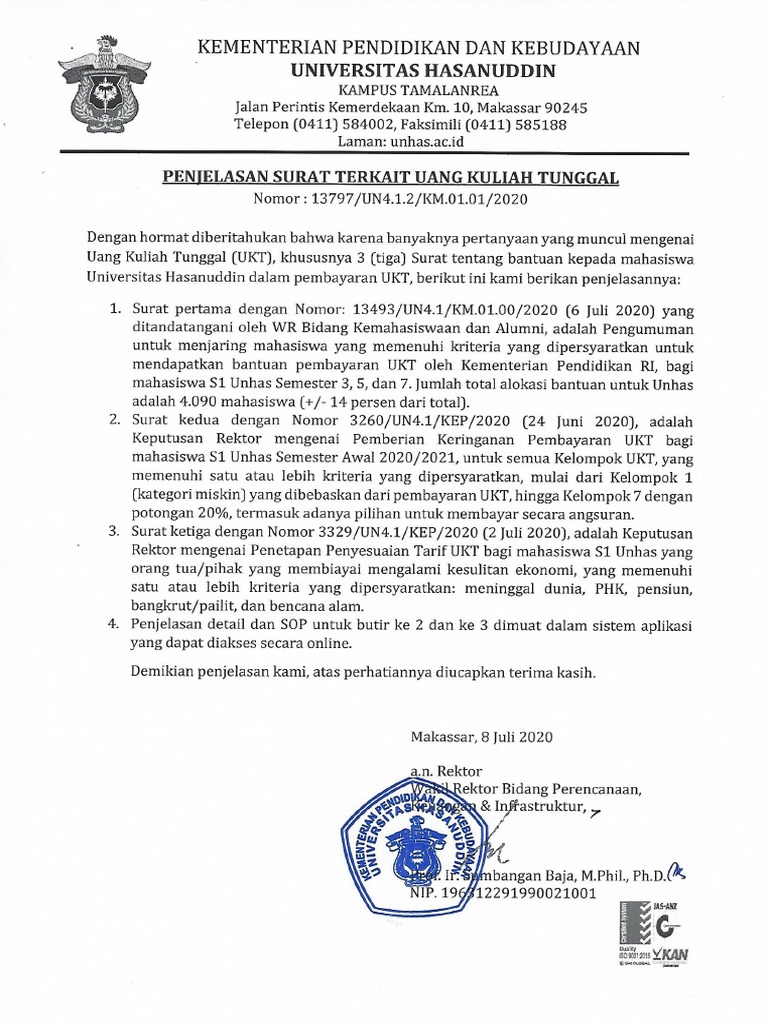 SK Rektor Tahun 2020 TTG UKT | PDF