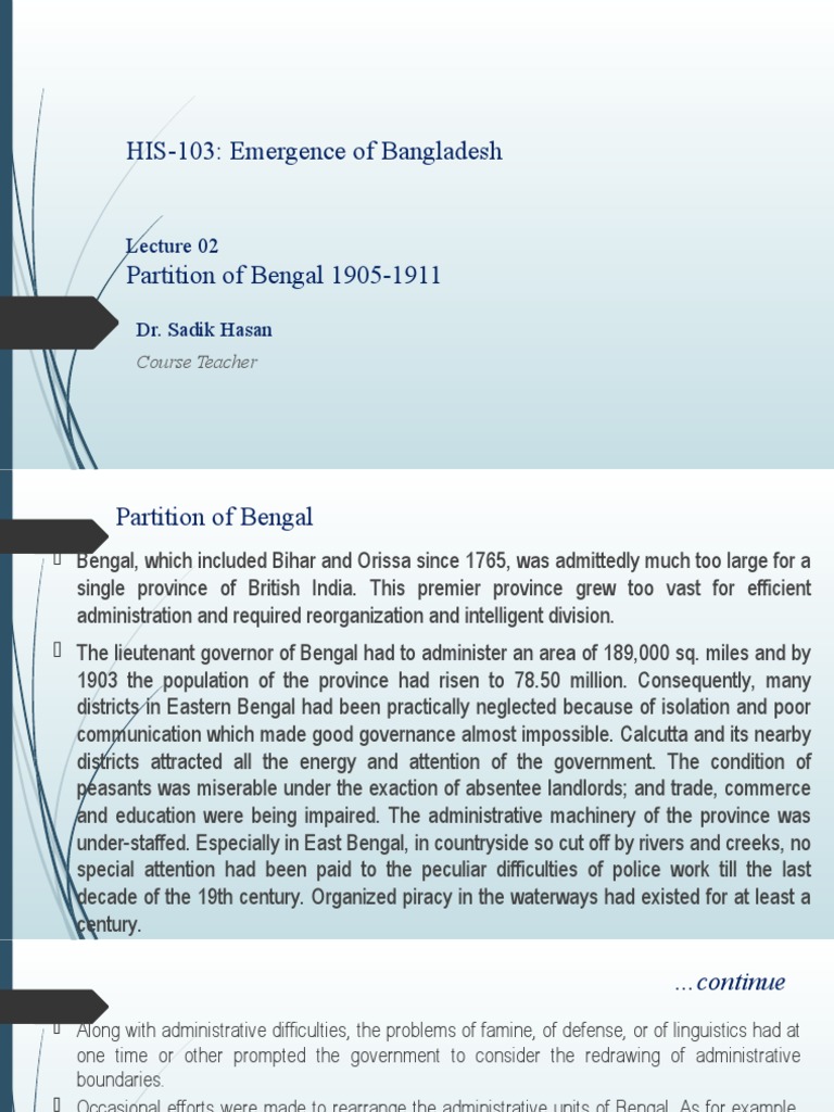 The Partition of Bengal 19051911 Administrative and