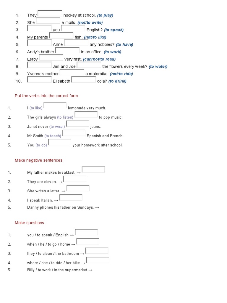 Present Simple Negative Form Exercises | PDF