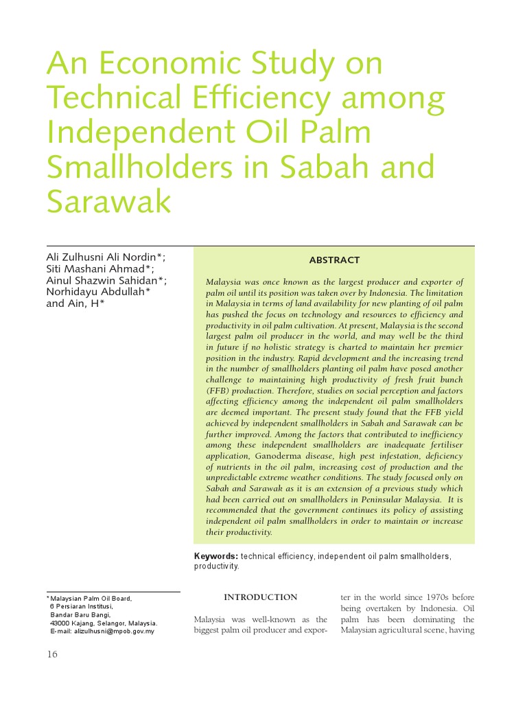 Technical Efficiency in Oil Palm Smallholders | PDF | Palm Oil ...