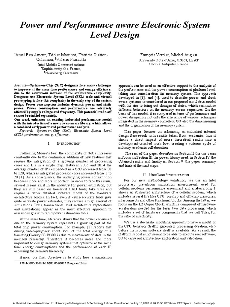 Power and Performance Aware Electronic System Level Design PDF System On A Chip Multi Core