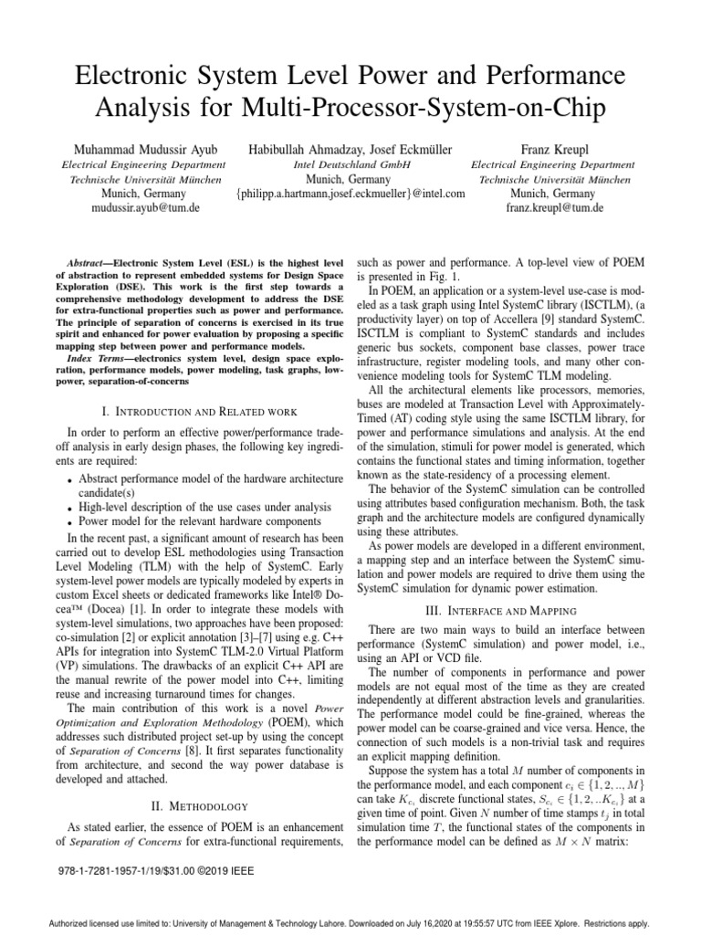 Electronic System Level Power and Performance Analysis For Multi