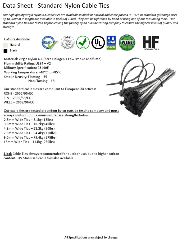 Cable Ties Data Sheet PDF PDF